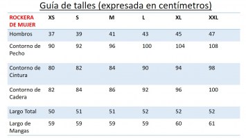 tabla de  medidas Rockera Mujer 8